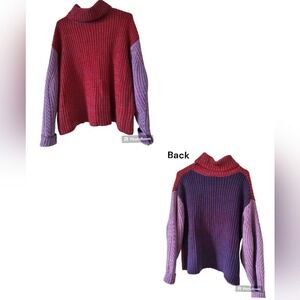 Elodie Nordstrom Women's Purple Red Colorblock Cozy Turtleneck Sweater Size S